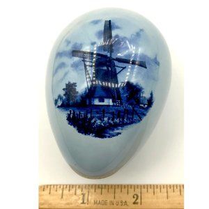 Light Blue Ceramic Egg with Windmill Scene